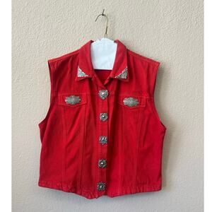 Vintage 90s Brass Menagerie red denim vest size M